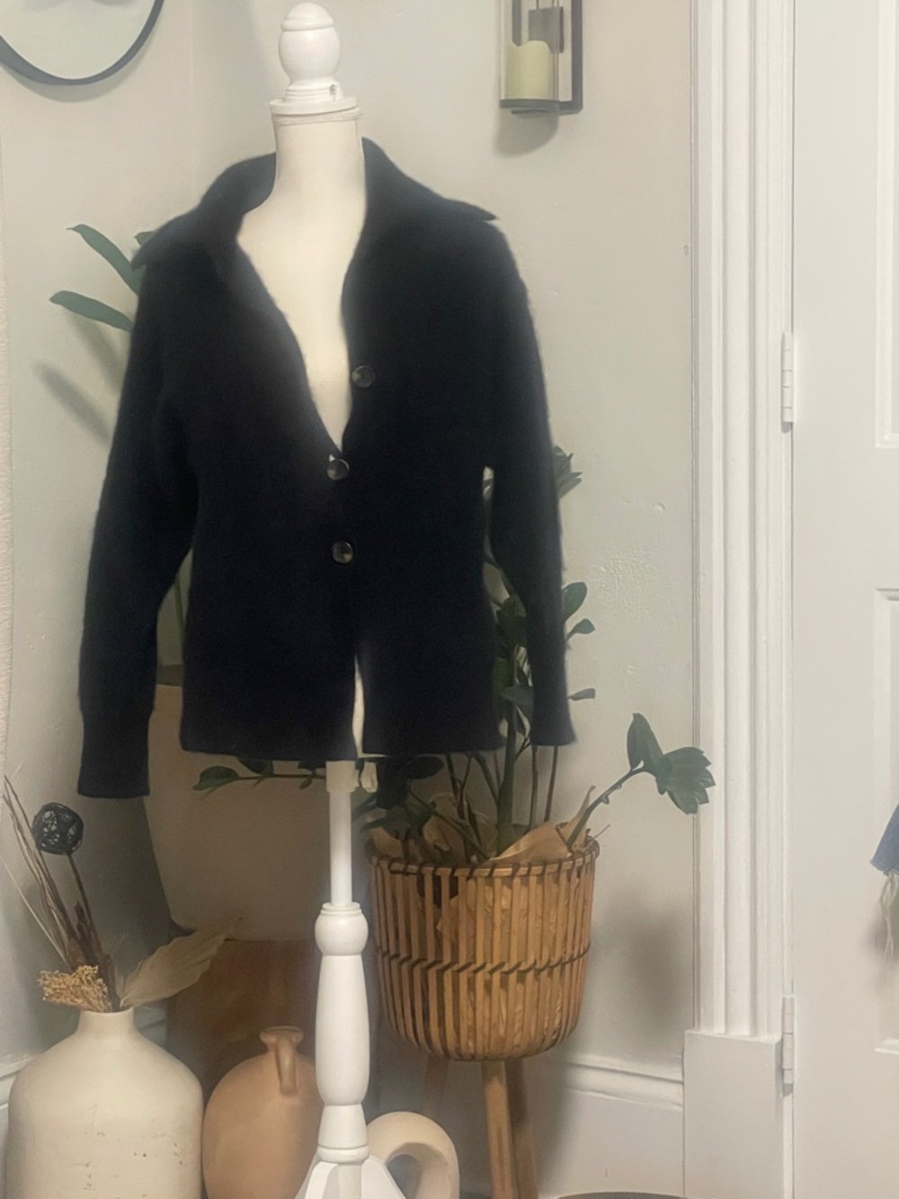 Free People Black Button-Front Cozy Cardigan